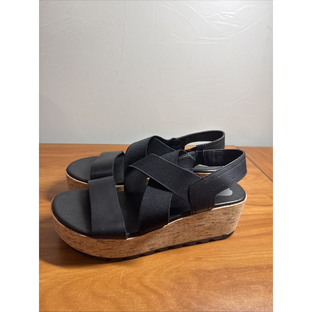 SOREL CAMERON Flatform Slingback Wedge Sandals Black Size 7.5
